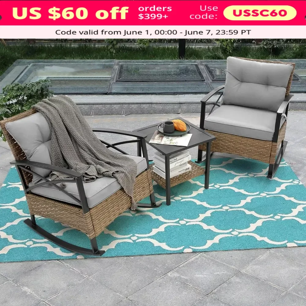 

Outdoor Patio Chair Set,Patio Chairs Set of 2, Rocking Chair Outdoor Bistro Set,with Thick Cushions,for Garden, Balcony, Porch