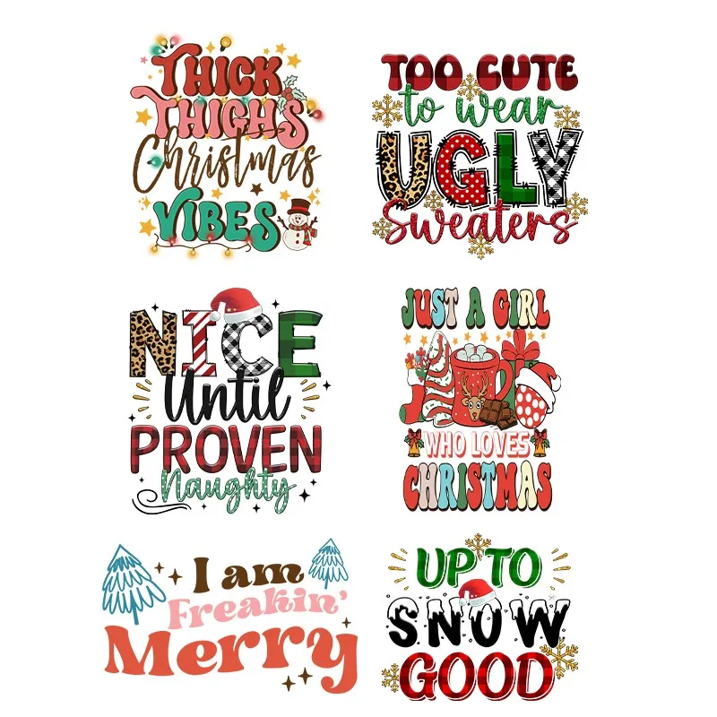 여성용 크리스마스 레터 DIY 커스텀 다리미 프린트 경로, 의류 후드, 다채로..