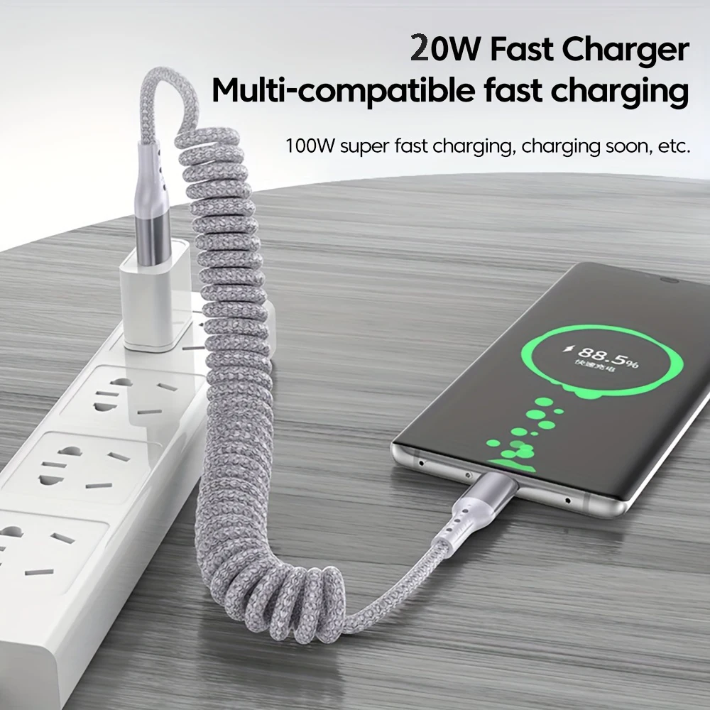 PD 20W USB 유형 C 스프링 자동차 iPhone 14 13 12 Pro Max USB C 데이터 코드 iPad USB C 와이어 용 고속 충전 케이블
