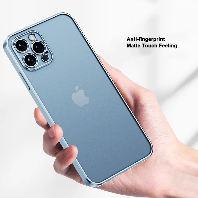 Custodia in TPU trasparente opaca anti-impronta digitale con cornice placcata per Apple iPhone 12 13 Pro Max mini Airbag Anti-goccia Full Cove_voghion.com