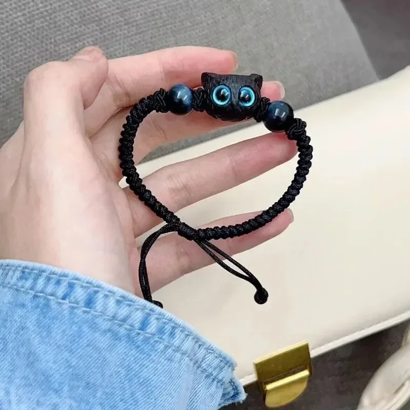 Cute Natural Stone Black Cat Bracelet for Women Girls Cartoon Animal Beaded Bracelets Handmade Jewelry Friends Couple Gifts