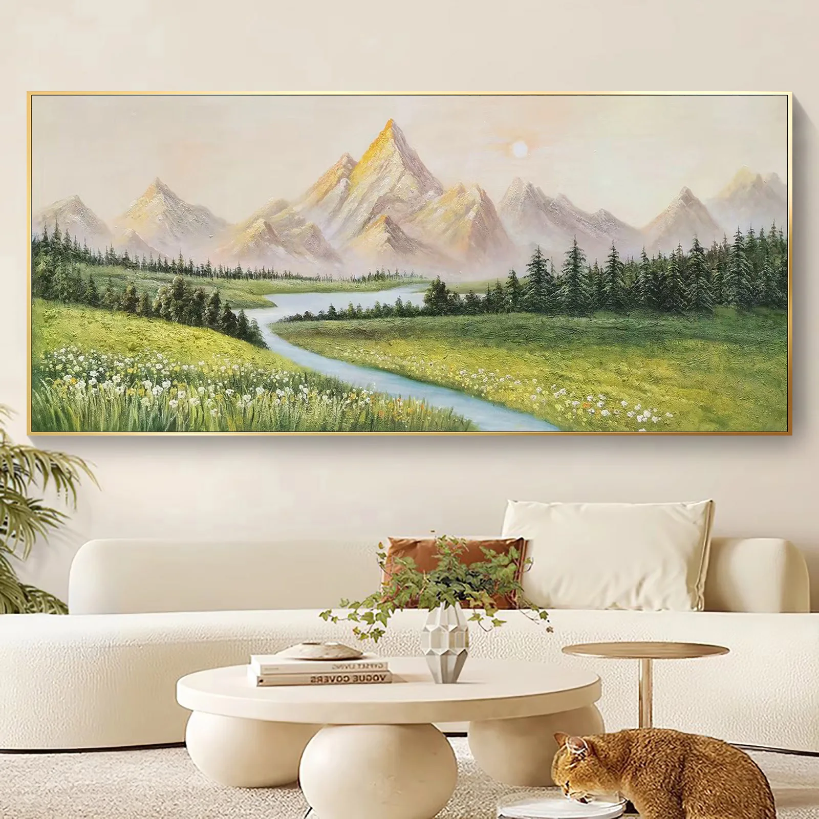 Art teacher hand-painted oil painting living room high-end art painting large mural home landscape decoration 28x72inch
