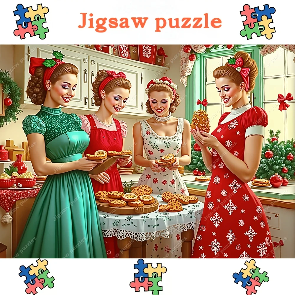 1314/1000/520pcs Jigsaw Puzzle for Adults - Christmas Baking Scene with Women in Vintage Kitchen, 10-Scenario Wall Art Home De