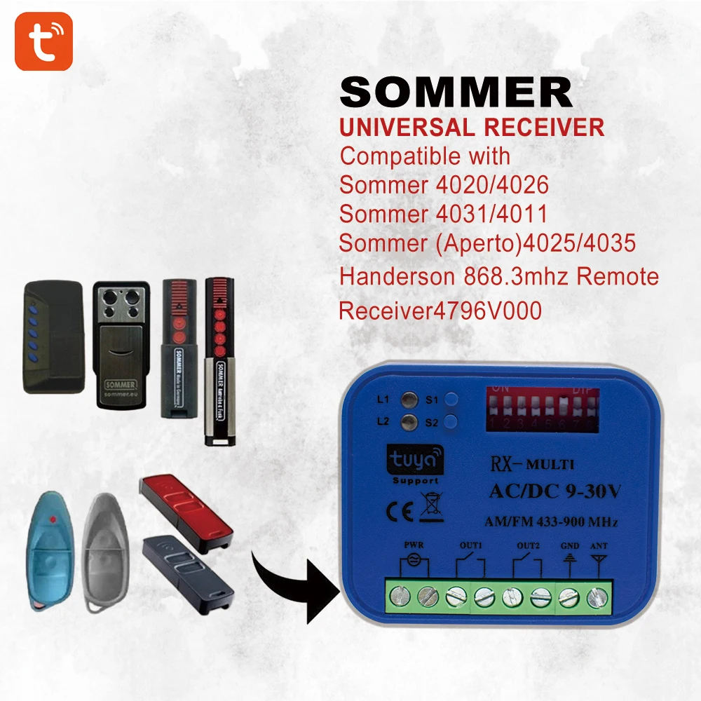 SOMMER-Receptor de porta de garagem, controle remoto, Tuya, WiFi, RX, MULTI, TX03-868-2, 4, 864031, 4011, 868MHz, 4020, 4026, TX03-868-2