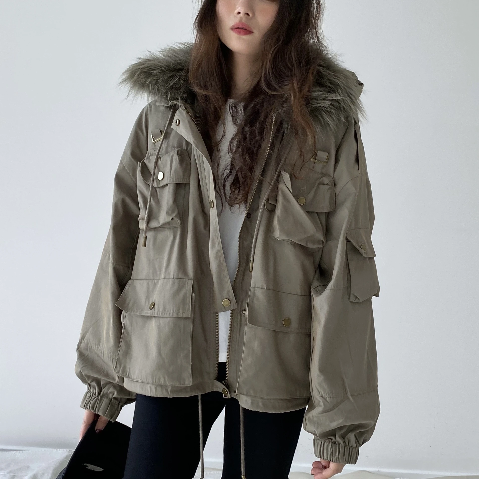 2021 Women Winter Coat Long Sleeve Hooded Women Thick White Duck Down Army Green Jacket Coat Tops Casaco Feminino Women Coat black parka