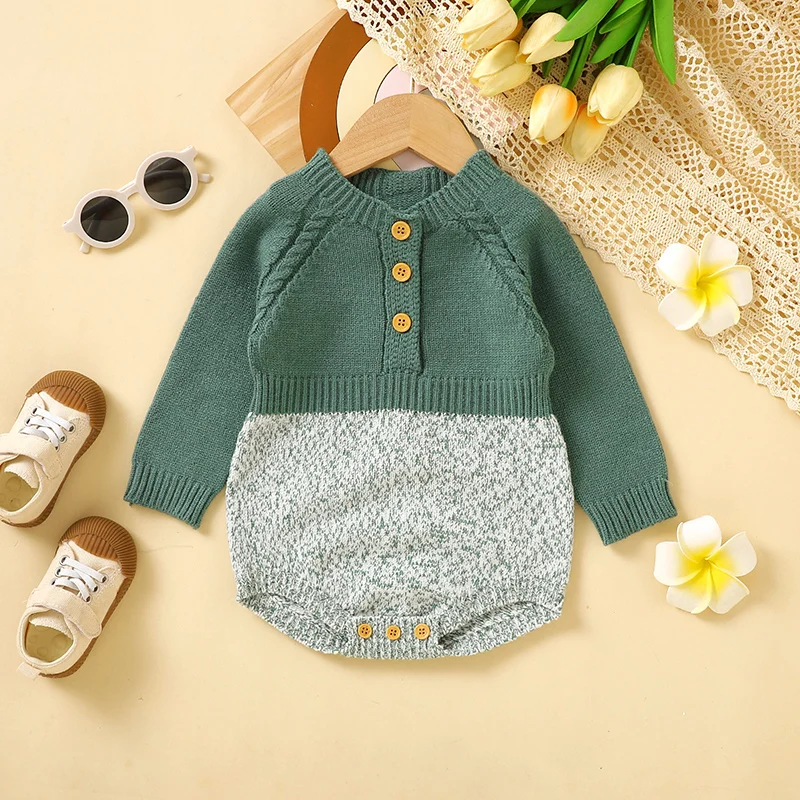 Baby Boys Girls Bodysuits Long Sleeve Knitted Newborn Netural Spring Autumn Winter Onesie Jumpsuits 0-18m Toddler Infant Clothes 3