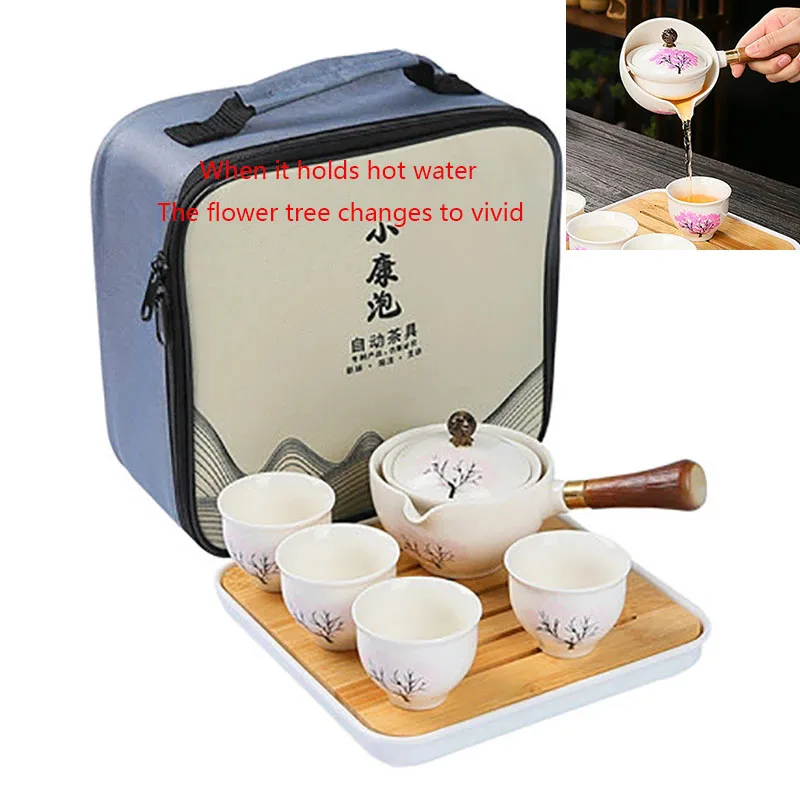 Portable Porcelain Chinese Tea Set, Ceramic Pot and Cup Infuser, Color Changing, Heat Sensitive, Teapot, Kettle for Travel, Offi