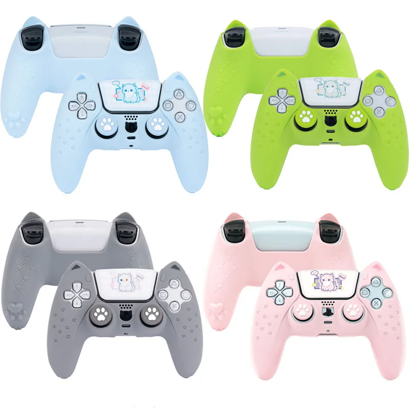 Cat Paw Pink Love Custodia Protettiva In Silicone Morbido Per La Copertura Della Pelle Per Sony Playstation Dualsense 5 Controller Ps5 Thumb Stick Gri