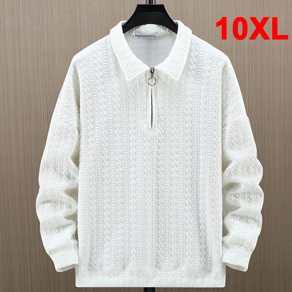 Mezza Zip Felpa Uomo Plus Size 10Xl Felpe Tinta Unita Primavera Autunno Tuta Uomo Big Size 10Xl Pullover Bianco Nero