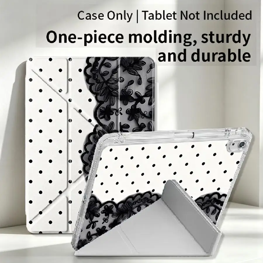 Elegant Black Lace Print Tablet Case with Pen Slot