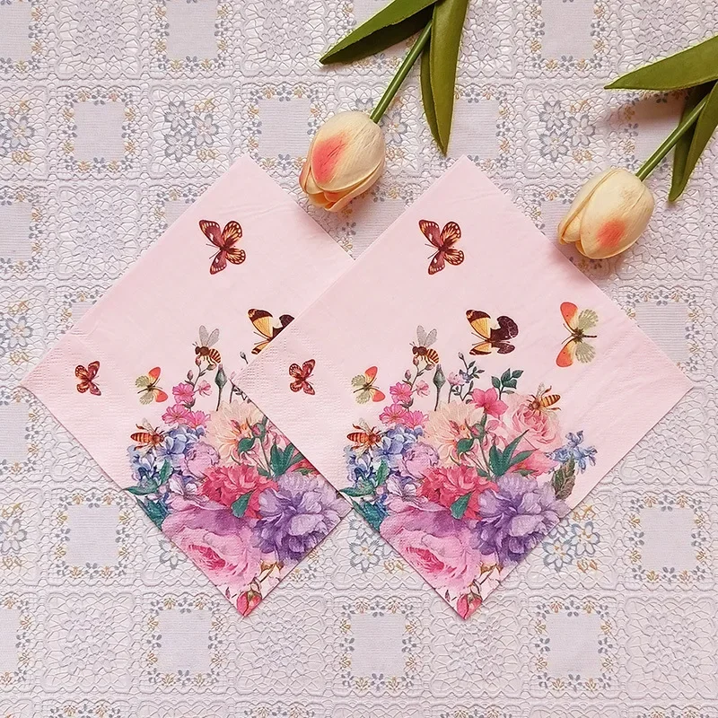 2Ply 33 New Party Ambience Decorative Paper Napkins Floral Printed Square Paper Placemats Butterfly Bone Bartlett 10/20pcs