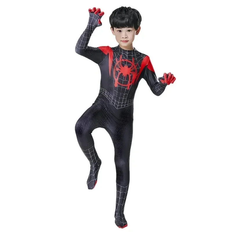 New  Cosplay Costume Bodysuit Zentai Halloween  Peter Parker Superhero Jumpsuit Set for Kids