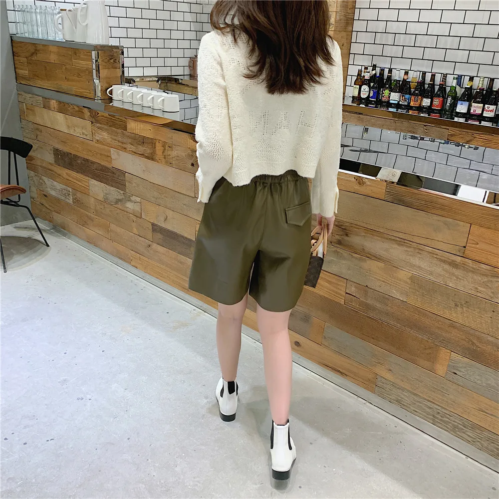 womens clothing Pu Leather Shorts Women 2022 Spring Summer High Waist Loose Wide Leg Pants Outerwear E Girl Streetwear Casual Sweatshorts bike shorts