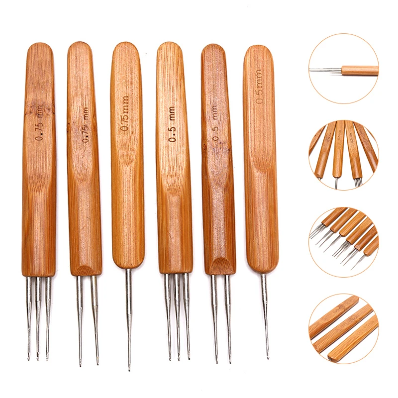 Crochet Hook Dreads Loc Crochet Needle Wooden Handle 0.5Mm 0.75Mm For