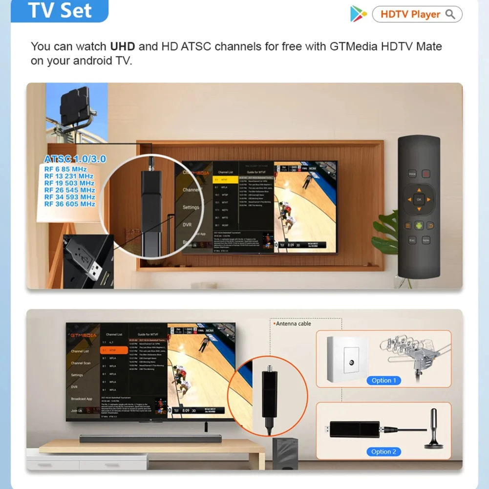 HDTV Ʈ USB ̴ TV Ʃ ƽ, ATSC3.0/1.0   ȣ USB  TV Ʃ, ȵ̵ ȣȯ TV ù