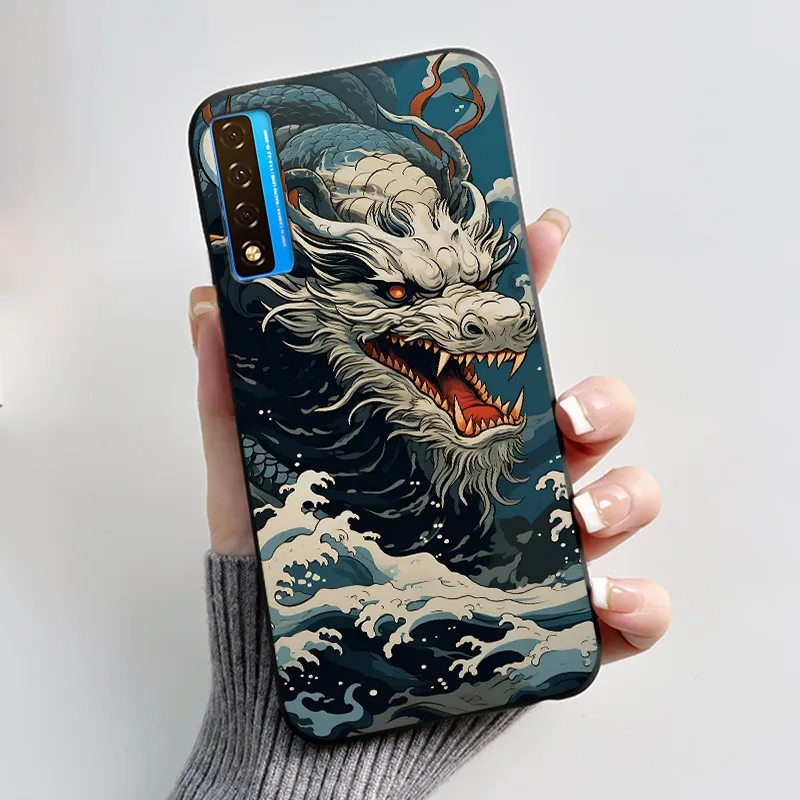 Floral Pattern Shockproof Case - Fashion Cartoon Design, Soft Black Cover