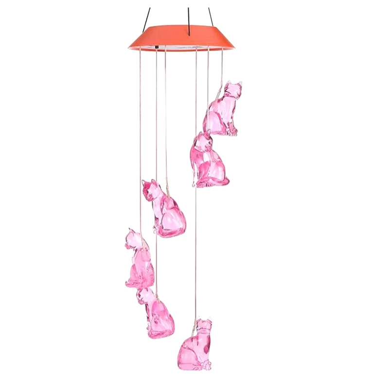 

Ветряные колокольчики на солнечной батарее с изменяющимися цветами для улицы, водонепроницаемые ветряные колокольчики для кошек, яркие фотообои, двор, украшение для сада