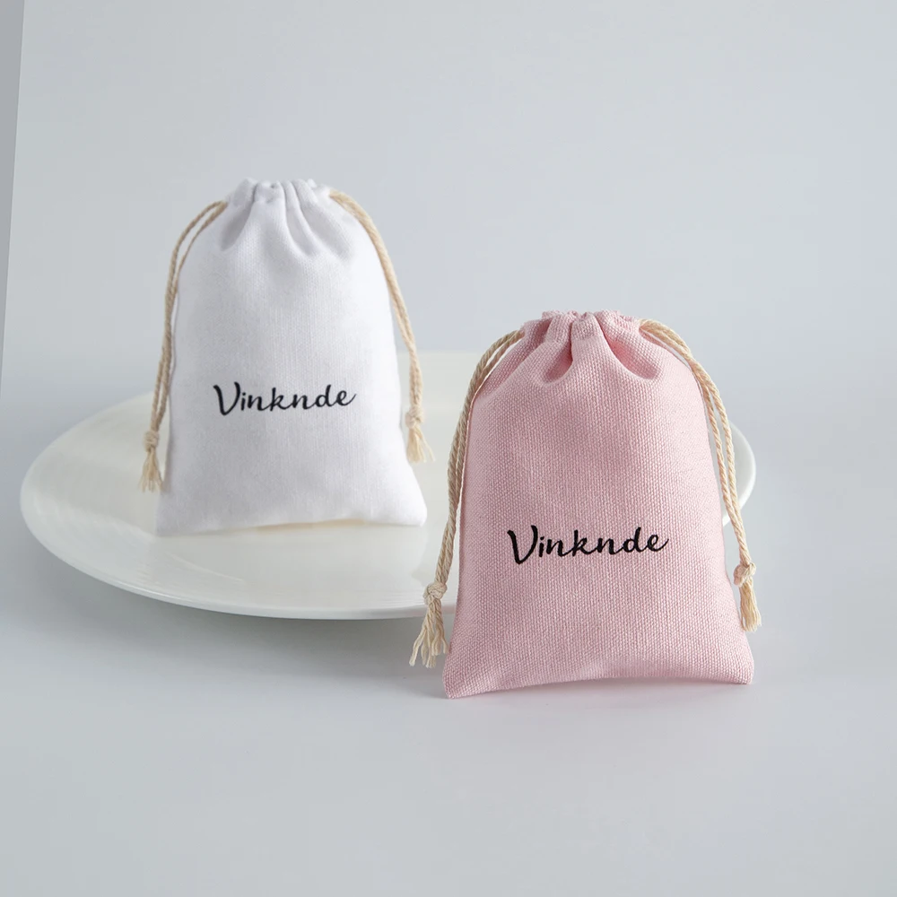 50pcs Linen Cotton Bag Custom Logo 9x12cm Small Party Favor Charms Nuts Jewelry Packaging Bags Drawstring Gift Storage Pouches