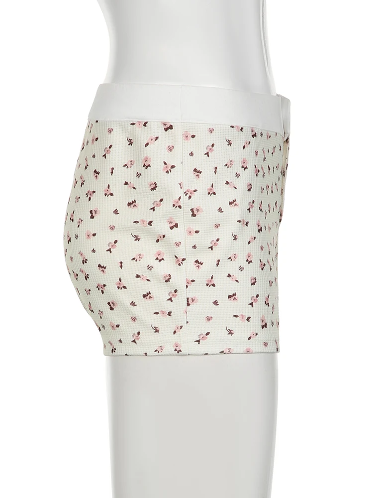 IAMSURE Sweet Sexy Cute Floral Shorts French Style Casual Slim Low-Waisted Shorts Women 2024 Summer Fashion Ladies Streetwear
