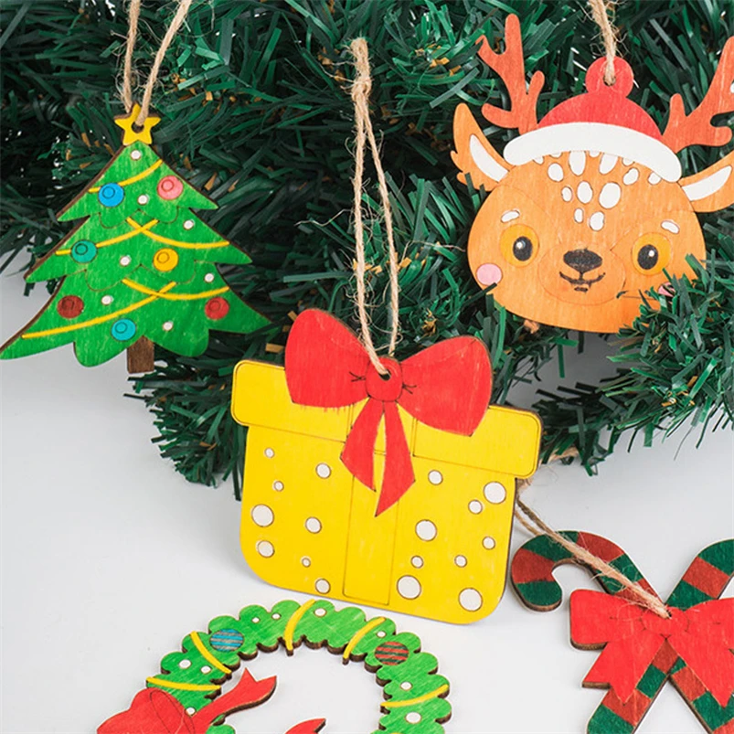 

Children Handmade Wooden Christmas Diy Arts Crafts Kit Kindergarten Drawing Assembling Toys Cartoon Kids Xmas Gift G46Y