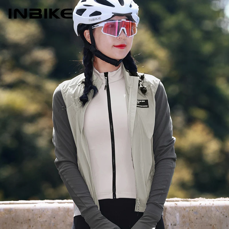 INBIKE 여성용 사이클링 조끼 민소매 러닝 레인 자켓 경량 MTB 자전거 의류 윈드 브레이커 포켓이있는 반사