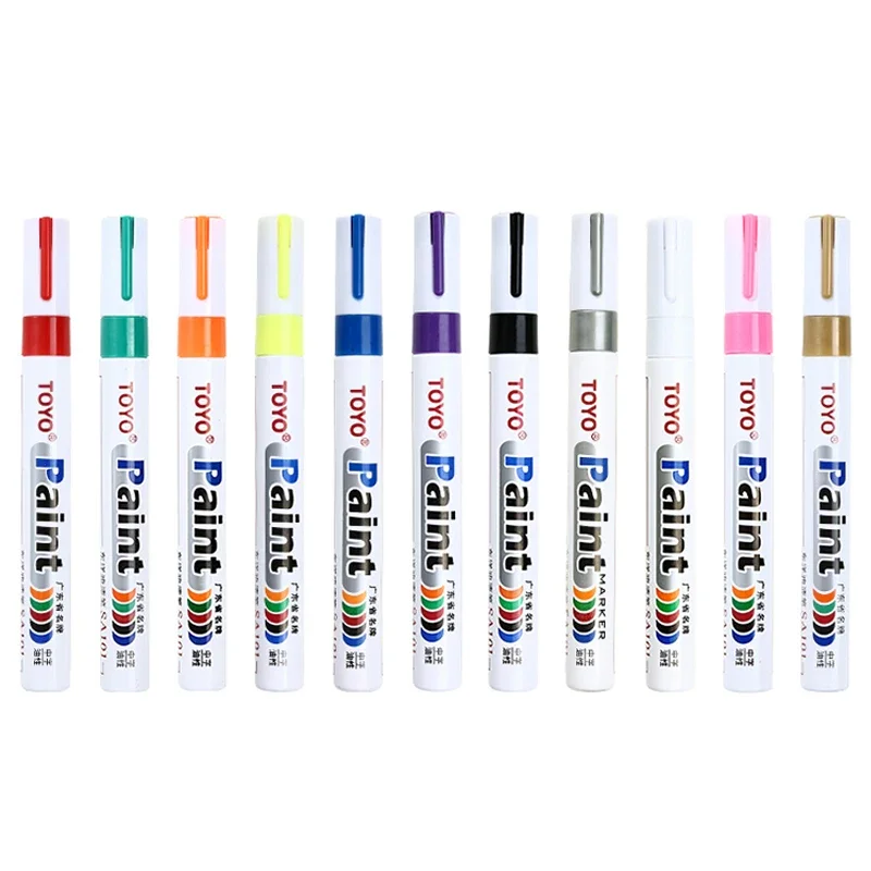 11 Pieces TOYO Color Marker Pen Waterproof Permanent Tire Tread Rubber Paint Metal Face Permanent Paint Marker Pen Art Supplies