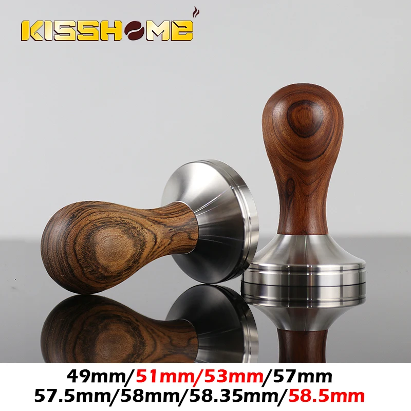 Coffee Tamper Wooden Espresso Powder Hammer 41/49/51mm/53mm/57/57.5mm/58mm/58.35mm Stainless Steel Barista Tool Coffee Accessory