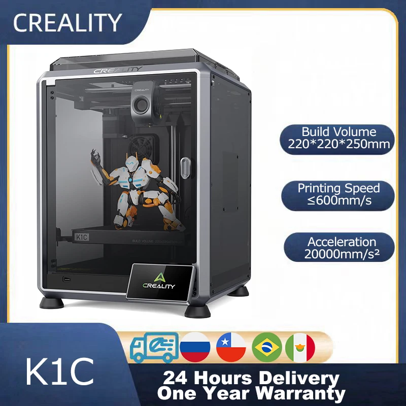 طابعة CREALITY K1C ثلاثية الأبعاد بسرعة 600 مم/الثانية مع طباعة كاميرا AI وإطار ثابت وتسوية تلقائية ومروحة مزدوجة ومحرك تبريد مباشر