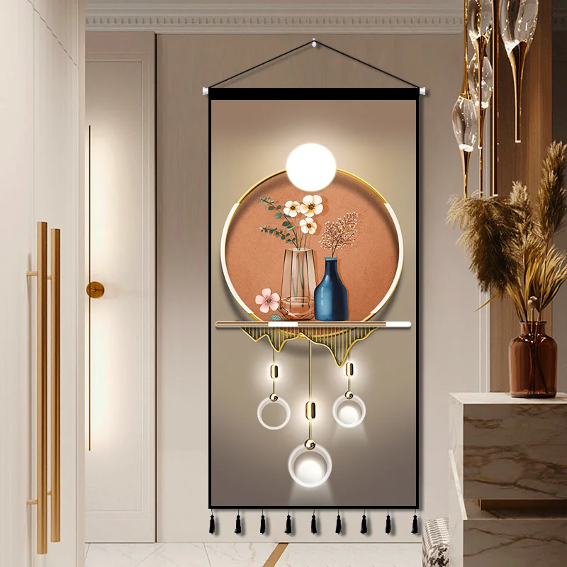 Modern Luxury Fabric Art Hanging Picture Entrance Decoration Tapestry Bedroom Living Room Background Fabric Vertical Plate