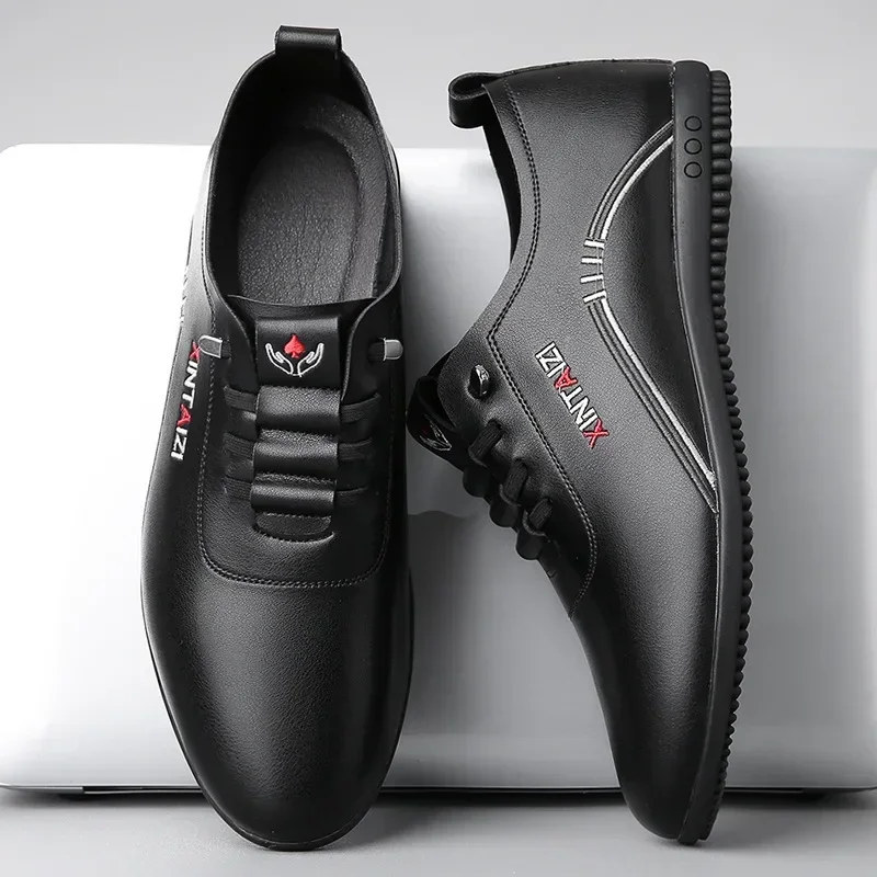 Soft Men's Leather Shoes Four Seasons New Business Fashion Lightweight Flat Outdoor Street Walking Sports Casual
