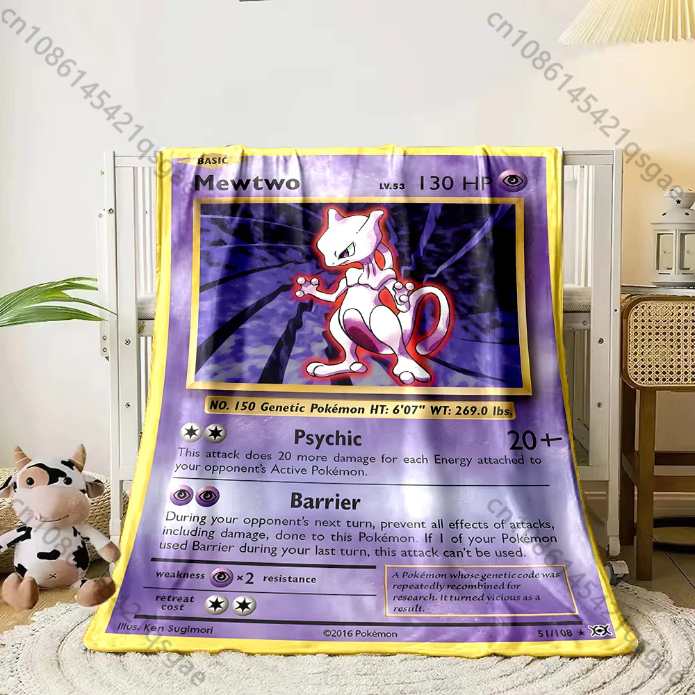 1PC Pokémon Game Card  Mewtwo Print Blanket Adult Children Warm Blankets Home Travel Car Soft and Comfortable Blanket for Gifts 5