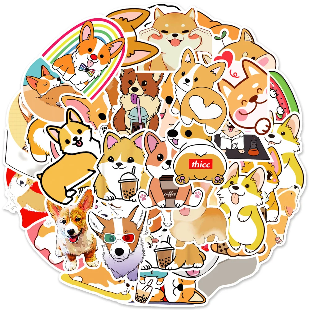 

10/30/50PCS Cartoon Cute Corgi Personality Creative Sticker Guitar Refrigerator Computer Skateboard Waterproof Sticker Wholesale
