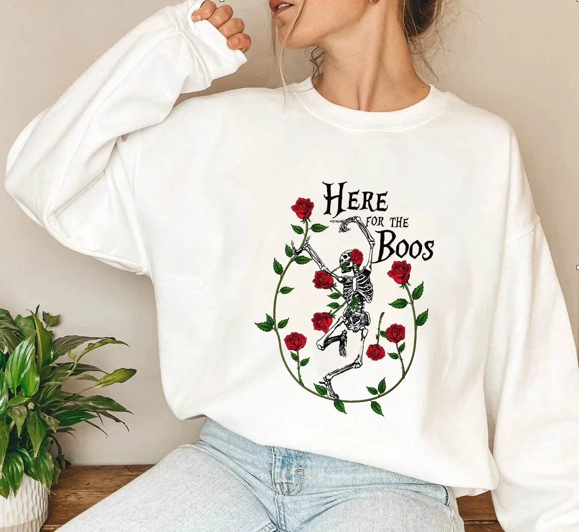 

Fashion Trend Sweatshirt Halloween Design Rose Skull Print T-Shirt Autumn New Crew Neck Long Sleeve Top Women's Clothing