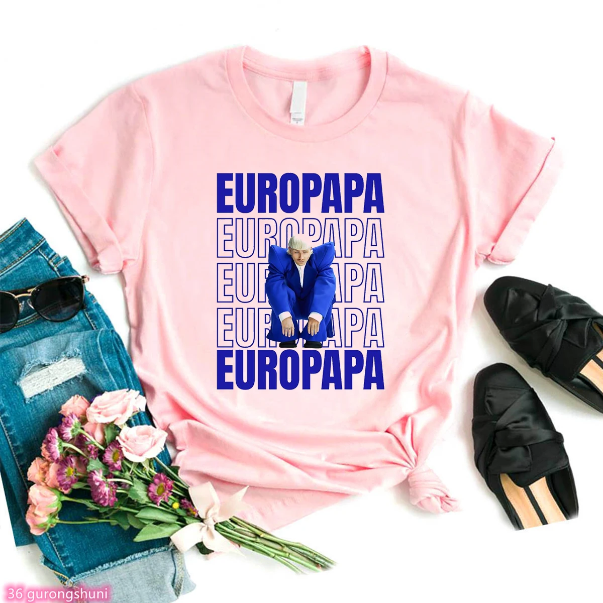 

2024 Hot Sale Music Singer Joost Klein Europapa For Women Tshirt Fashion Trend Femme Tshirt Summer Pink O-Neck Short Sleeved Top