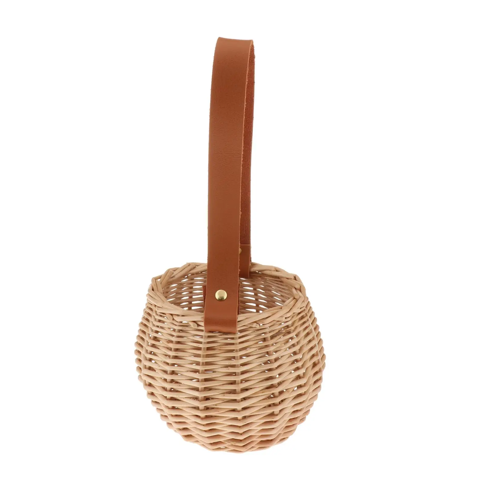 Woven Storage Basket Plant Wicker Hanging Baskets Garden Flower Vase Potted Plant Pot with Leather Handle Storage Baskets 6