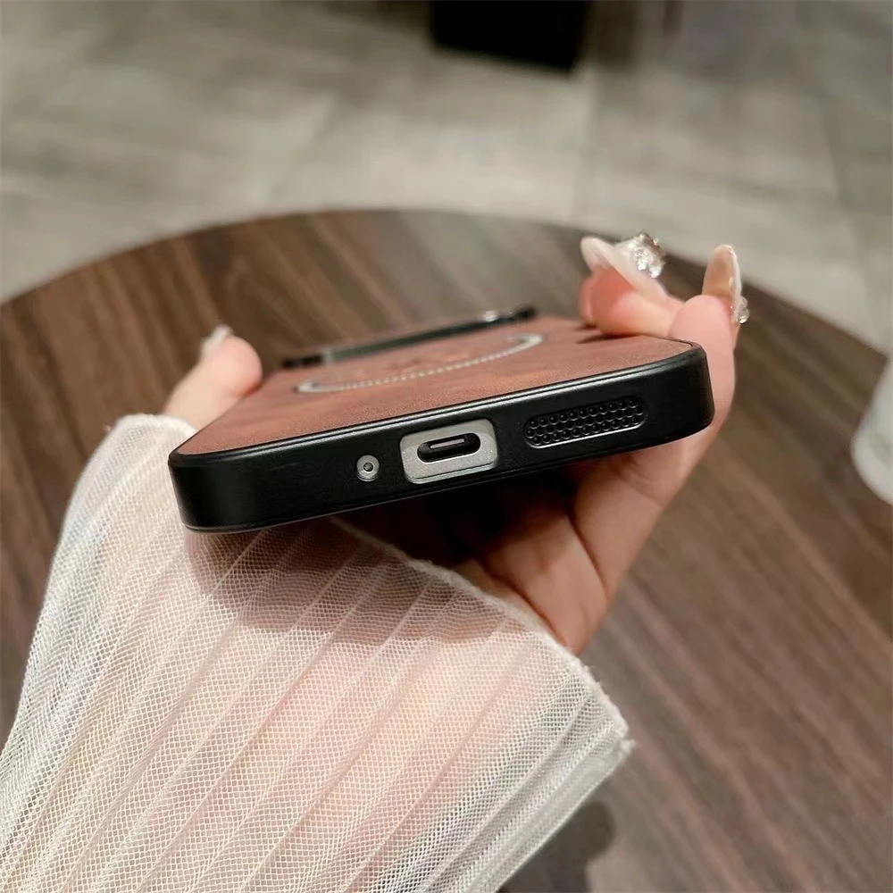 Retro Leather Maple Leaf Magnetic Phone Case with Magsafe Charging Compatibility