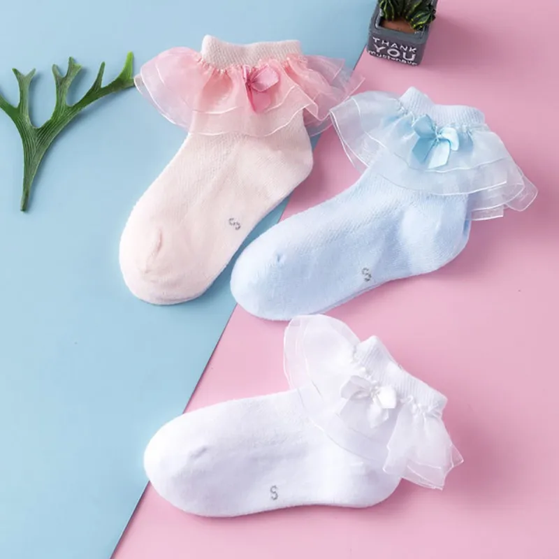 여아용 레이스 러플 공주 메쉬 발목 양말, 편안한 얇은 Boeknot 캐주얼 침대 양말