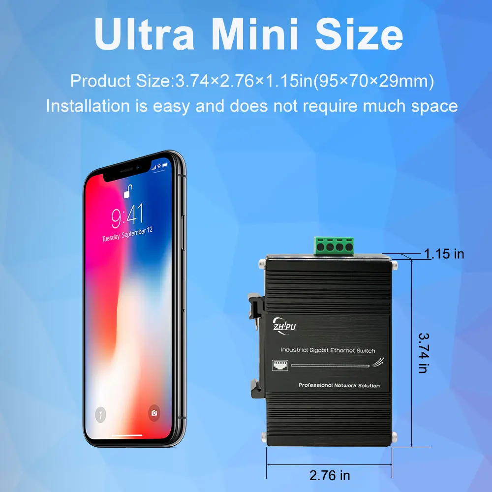Mini Industrial 5 Ports PoE Gigabit Ethernet Switch Hardened RJ45 10/100/1000Mbps Din Rail Mount Switch Aluminium Case IP40