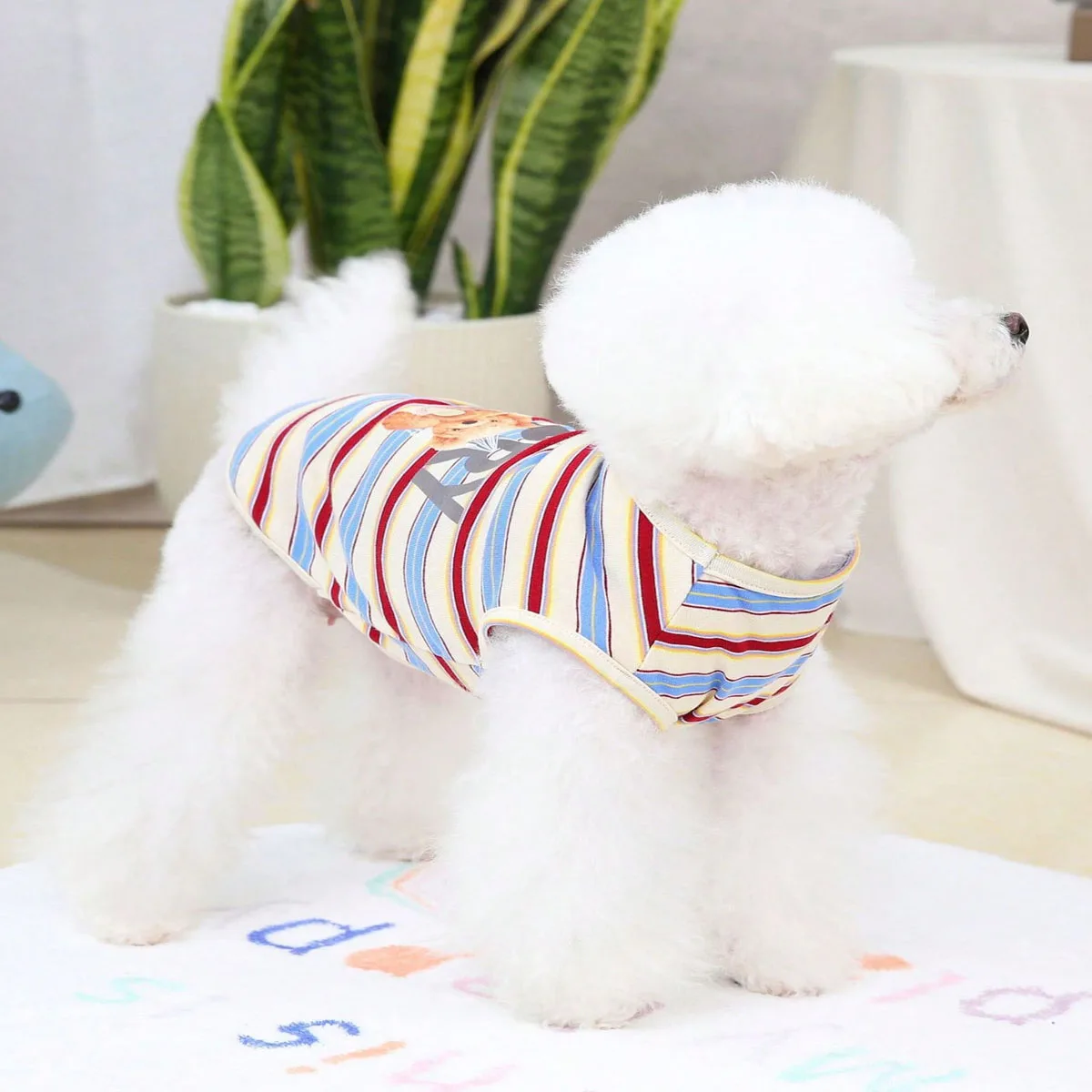 Pet Swing Bear Print Red Striped Vest Cat and Dog Cute Animal Theme Pet Clothing