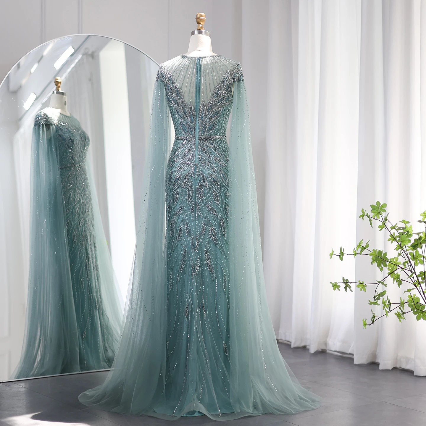 Sd4df29c5e0e5433bafd88ead57469645u Luxury Arabic Blue Mermaid Evening Dress with Cape Sleeves Sage Green Gold Dubai Women Wedding Party Gowns Mallzona