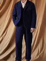 Men's Indigo Engineer Corduroy Suit Jacket Classic French Style Outwear 2