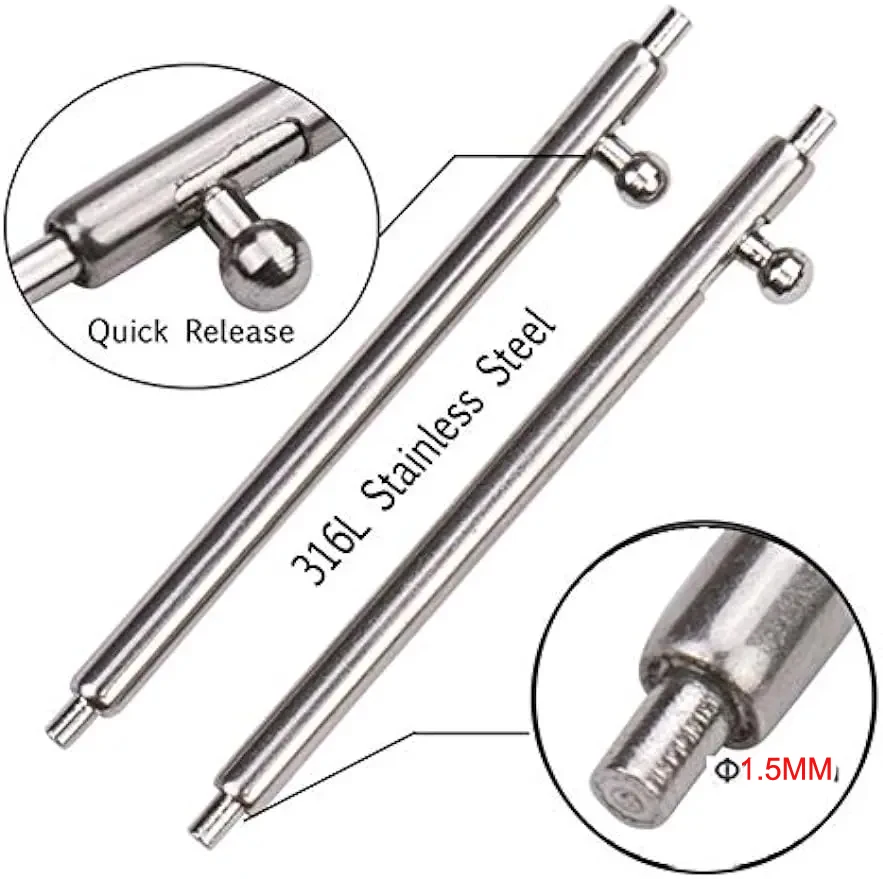 Quick Release Spring Bar Watchband Pins - 1.5mm Diameter Strap Accessory