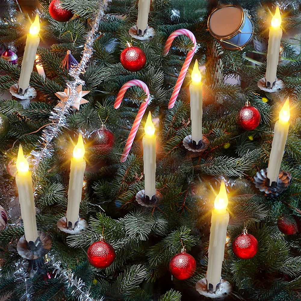 Floating Candles with Wand, Christmas Decorations Flameless Candles with Wand  Remote,12 Candles with 21 Ft String Lights, 3 Light Modes Christmas Tree  Candle for Christmas Theme Parties Birthday Gift