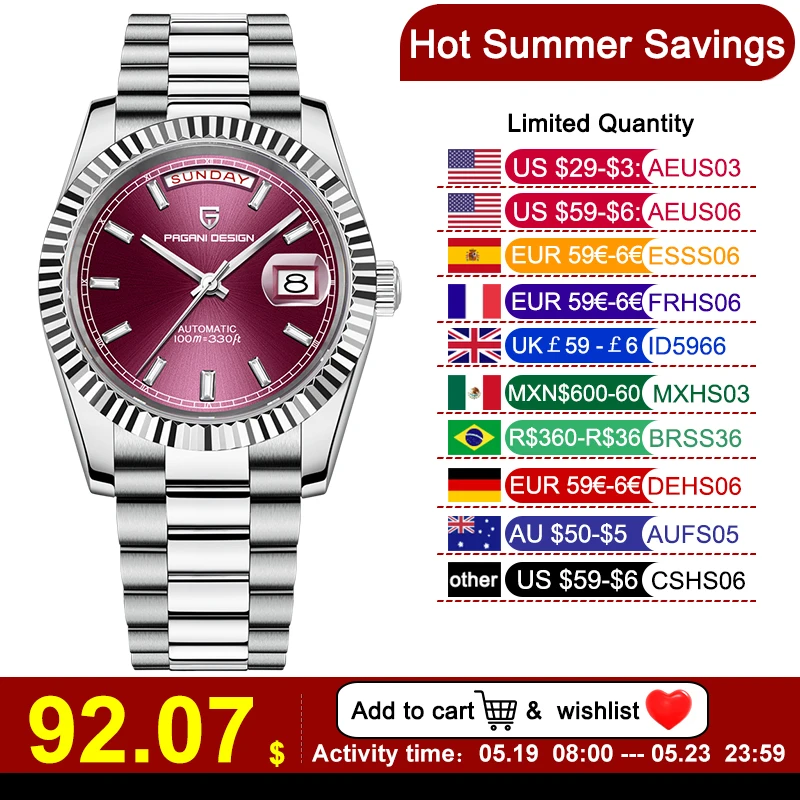 PAGANI DESIGN DD40 men's mechanical watch sapphire glass men's sports watch NH36A AR automatic clock mechanical watch