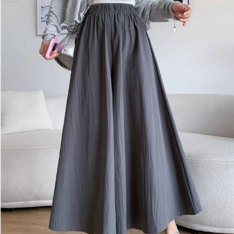 Women Wide-legged Pants A-line Dress Pants Woman Clothing High Waisted Loose Fit Casual Solid Design Summer Thin Slim Almond