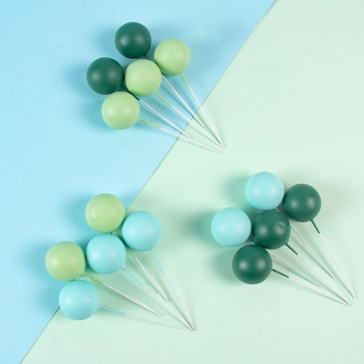 5Pcs Ball Cake Toppers Verde Blu Cake Decor Festa Di Compleanno Natale Forniture Fai Da Te Jungle Safari Party Insert Baking Foam Balls