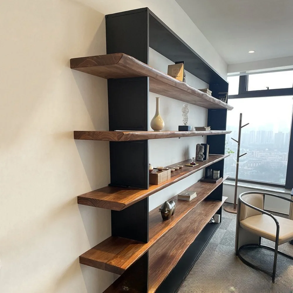 

American style solid wood bookshelf, living room wall shelf, retro office minimalist storage rack, floor display rack, display r