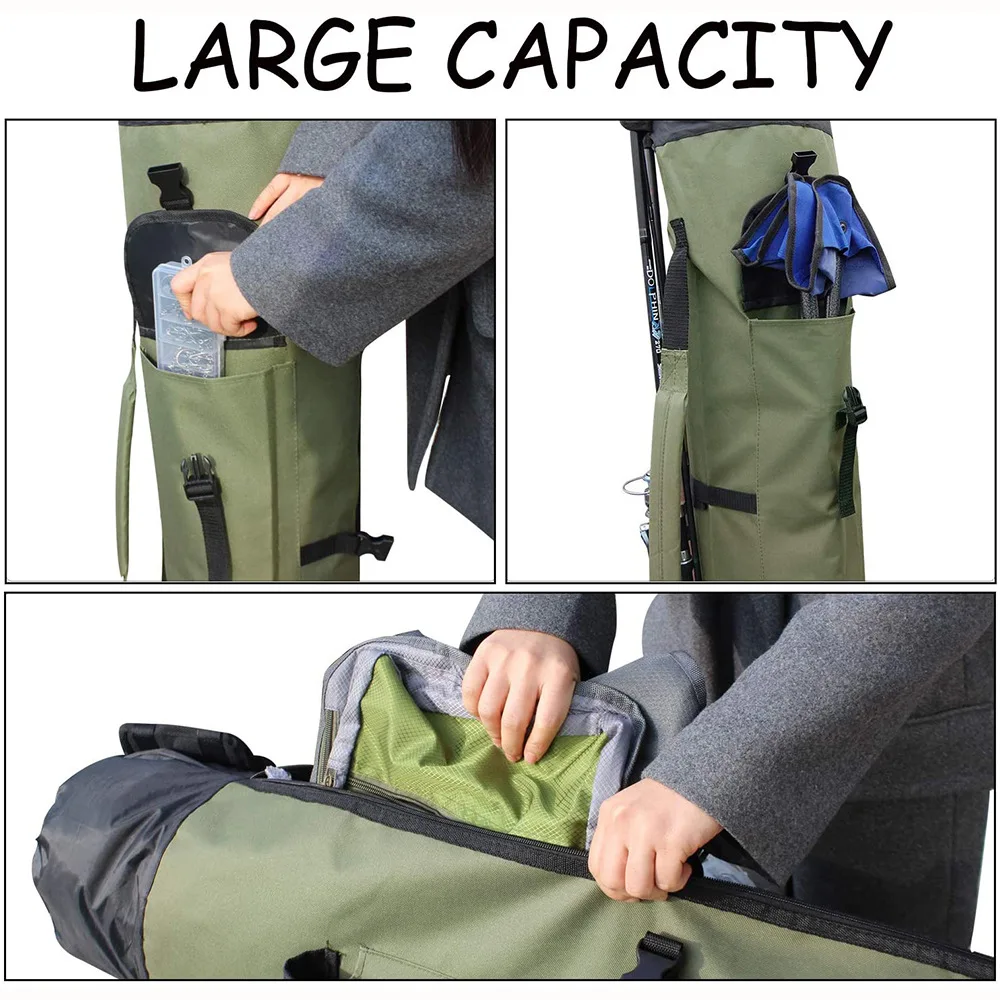 Fishing Pole Bag 5 Poles Folding Oxford Fabric Fishing Tackle Carry Case  Bag Large Capacity Fishing Rod Case For Outdoor