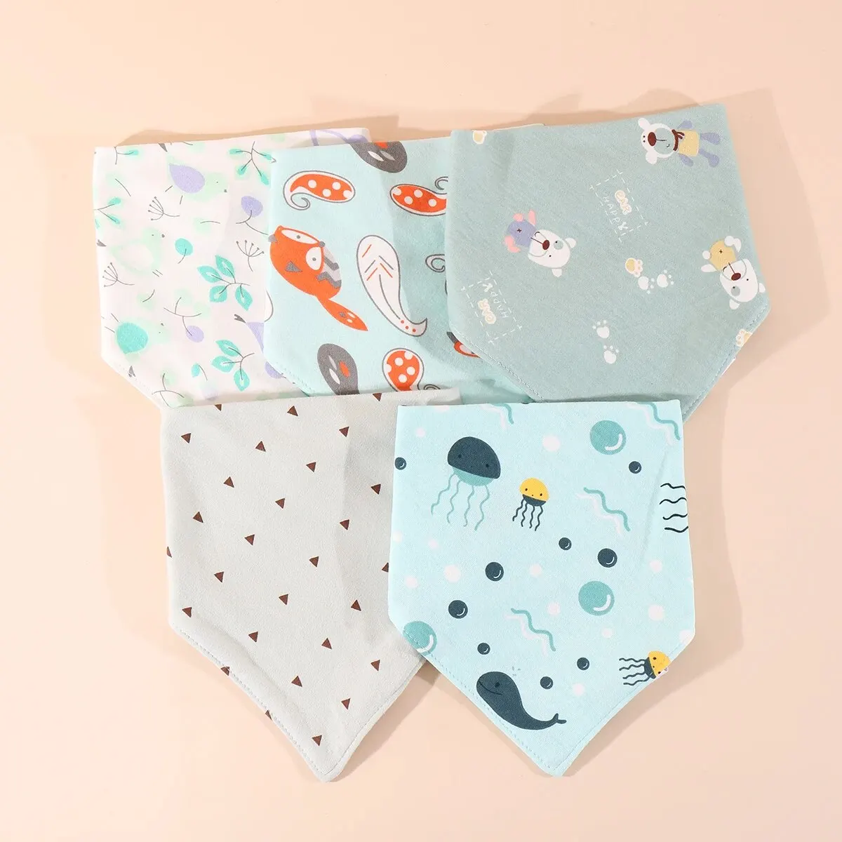 5pcs Cartoon Cotton Bibs 5