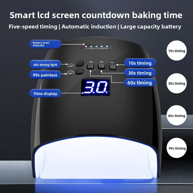 충전식 UV LED 네일 램프 33개 램프 비드 66W LCD 화면 무선 젤 경화 램프 네일 살롱 도구